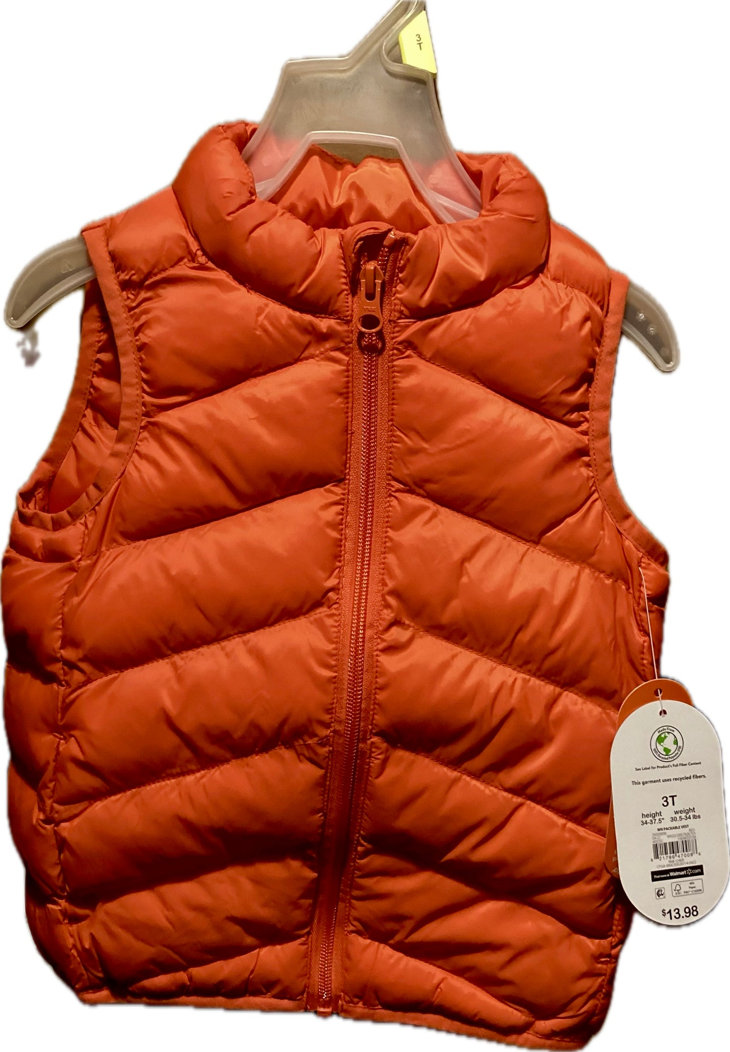 Toddler Orange Puffer Vest with inside pockets sz 3T