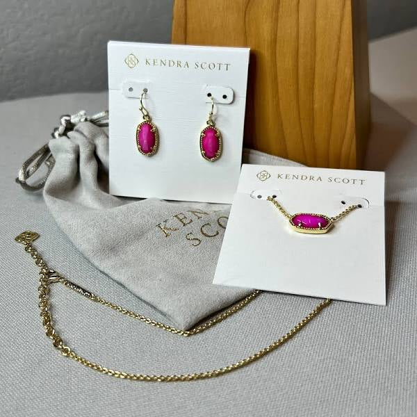 Kendra Scott Rose Gold drop earring and necklace set pretty in pink collection