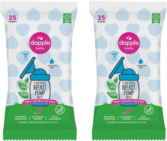 Dapple Baby Breast Pump Wipes Fragrance Free 25ct 2 packages/ 50 Wipes