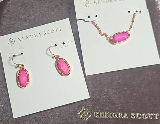 Kendra Scott Rose Gold drop earring and necklace set pretty in pink collection