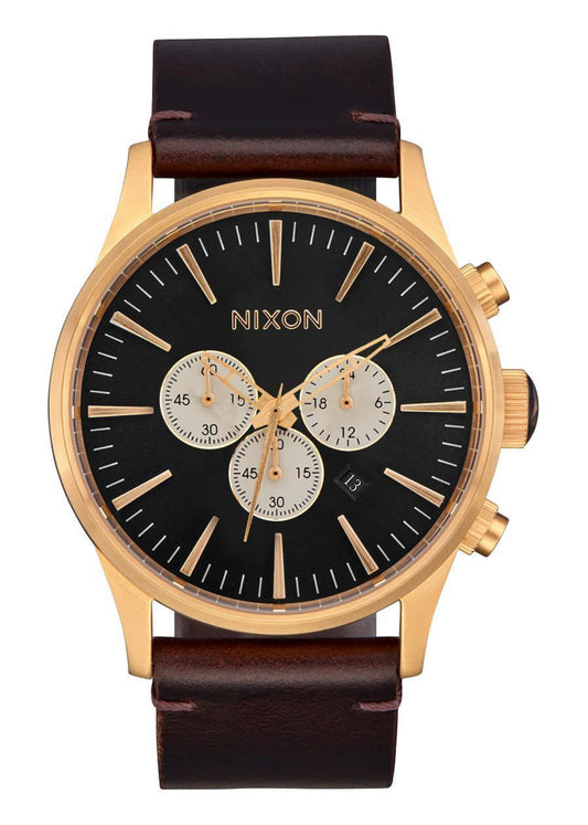 Nixon Sentry Chrono Gold/Brown Leather Watch