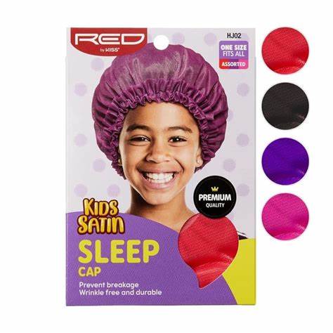 Red by Kiss Kids Satin Sleep Cap, Shower Cap, Kids Bonnet, Durable and Wrinkle Free