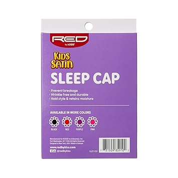 Red by Kiss Kids Satin Sleep Cap, Shower Cap, Kids Bonnet, Durable and Wrinkle Free